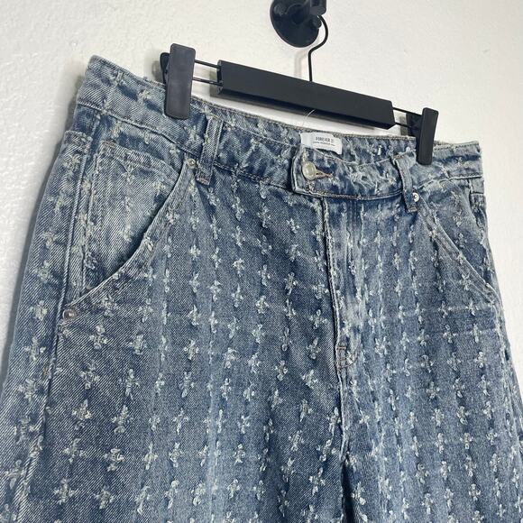 Forever 21 Womens Jeans Size 30 Blue Denim Distressed Straight Leg High Rise - Picture 9 of 15